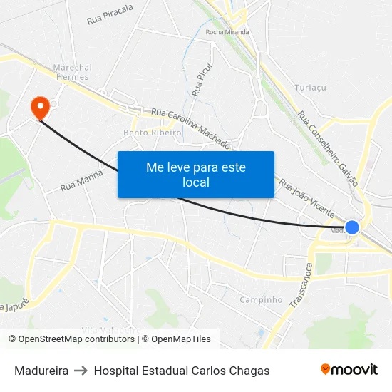 Madureira to Hospital Estadual Carlos Chagas map