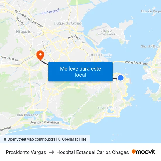 Presidente Vargas to Hospital Estadual Carlos Chagas map