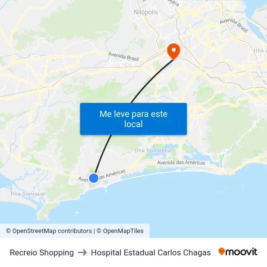 Recreio Shopping to Hospital Estadual Carlos Chagas map