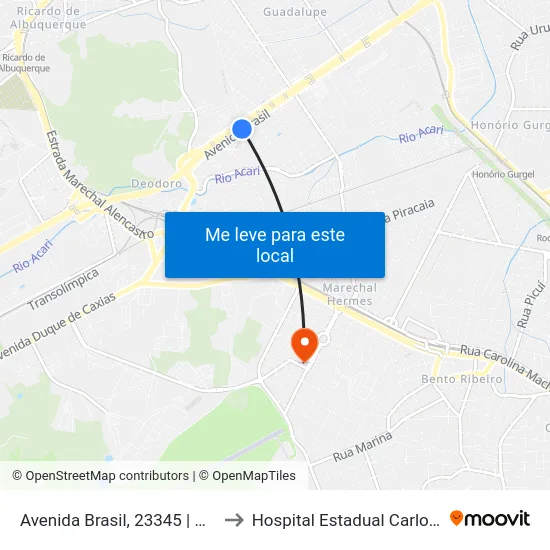 Avenida Brasil, 23345 | Guadalupe to Hospital Estadual Carlos Chagas map