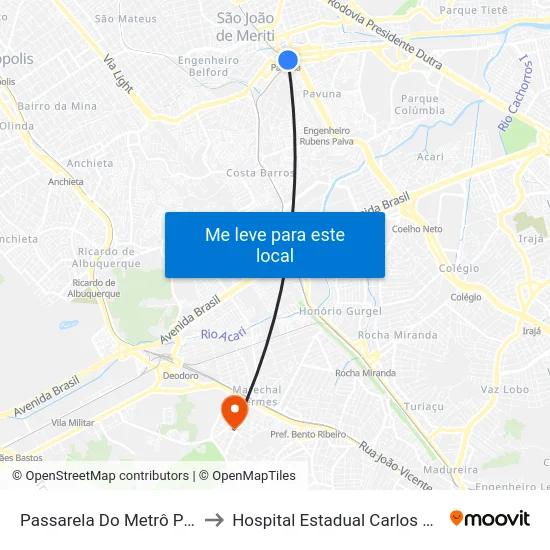 Passarela Do Metrô Pavuna to Hospital Estadual Carlos Chagas map
