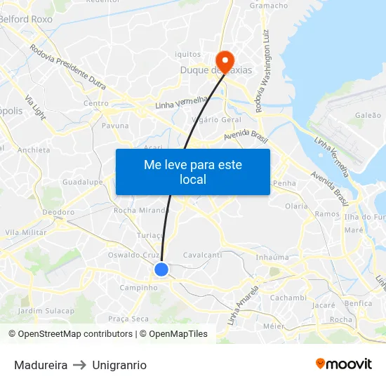 Madureira to Unigranrio map
