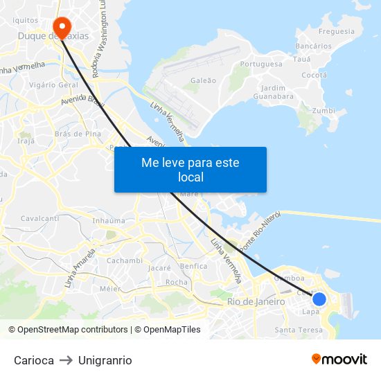 Carioca to Unigranrio map