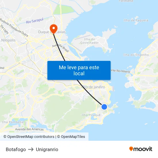 Botafogo to Unigranrio map