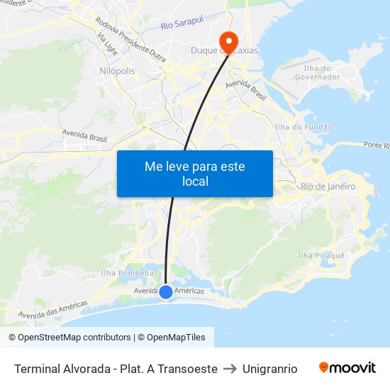 Terminal Alvorada - Plat. A Transoeste to Unigranrio map