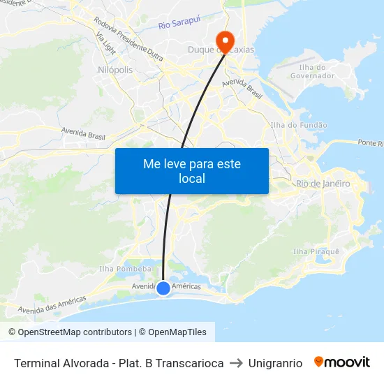 Terminal Alvorada - Plat. B Transcarioca to Unigranrio map