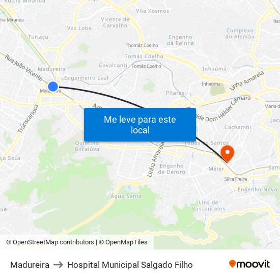 Madureira to Hospital Municipal Salgado Filho map