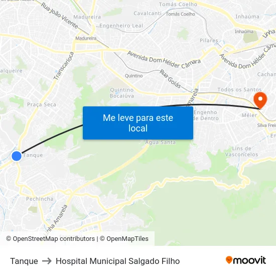 Tanque to Hospital Municipal Salgado Filho map