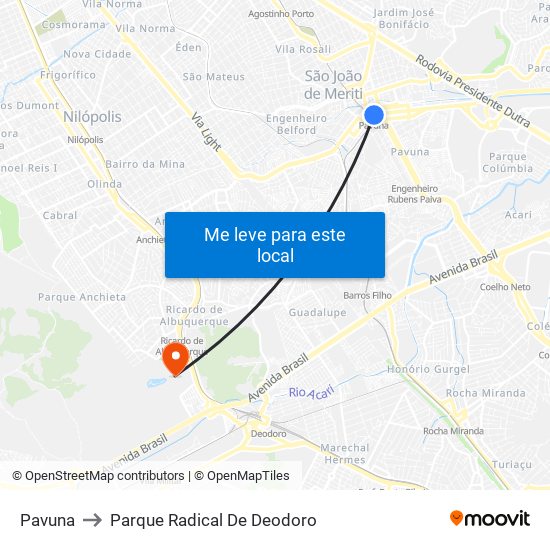 Pavuna to Parque Radical De Deodoro map