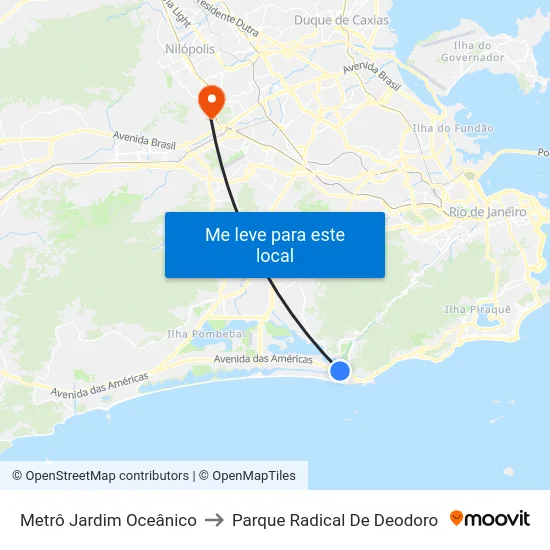 Metrô Jardim Oceânico to Parque Radical De Deodoro map