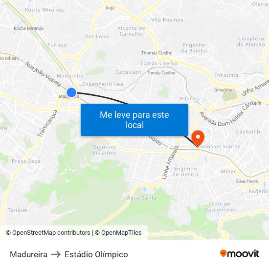 Madureira to Estádio Olímpico map