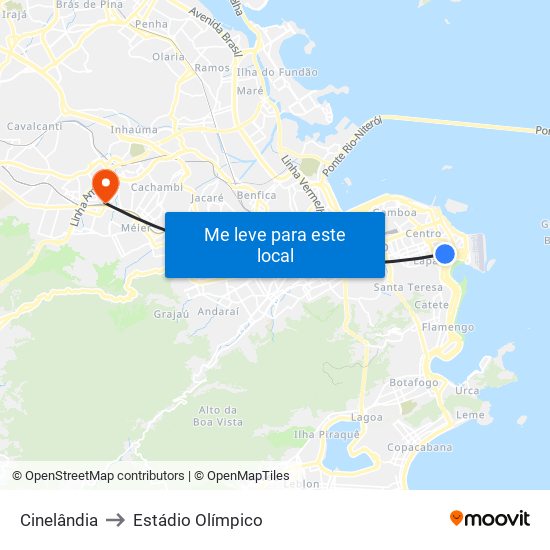 Cinelândia to Estádio Olímpico map