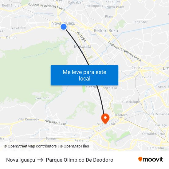Nova Iguaçu to Parque Olímpico De Deodoro map