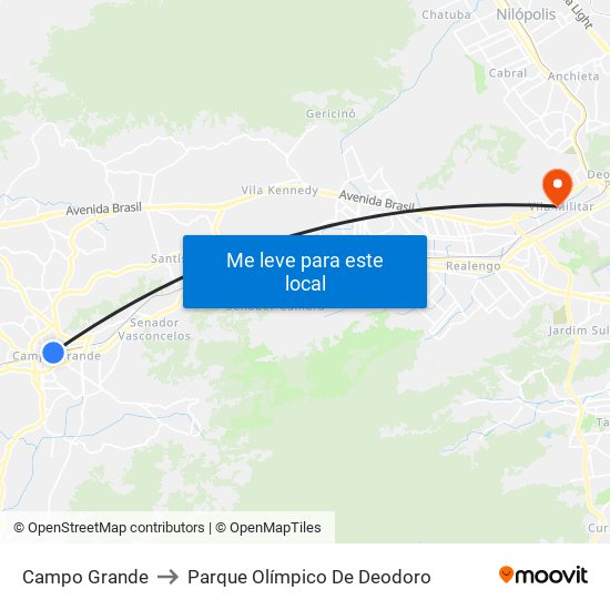 Campo Grande to Parque Olímpico De Deodoro map