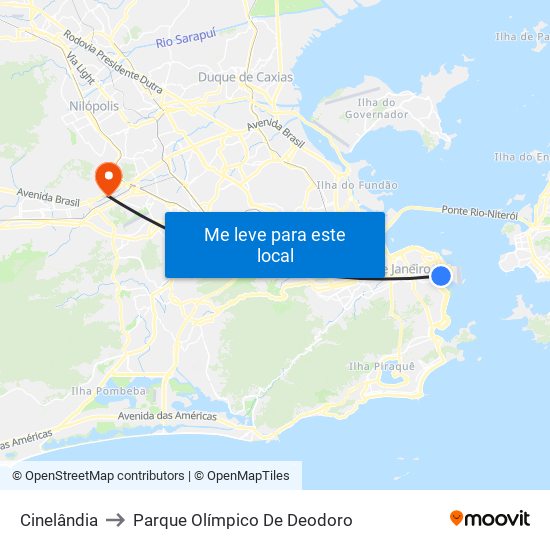 Cinelândia to Parque Olímpico De Deodoro map