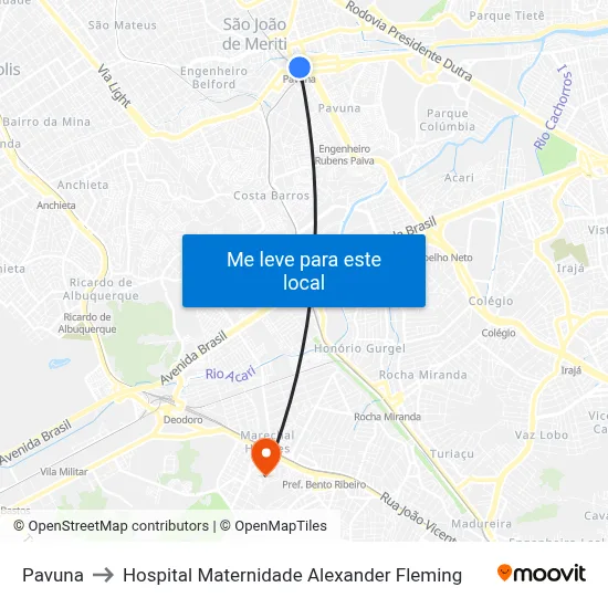 Pavuna to Hospital Maternidade Alexander Fleming map
