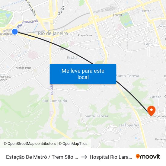 Estação De Metrô / Trem São Cristóvão to Hospital Rio Laranjeiras map