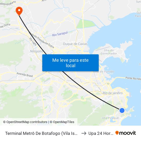 Terminal Metrô De Botafogo (Vila Isabel) to Upa 24 Horas map