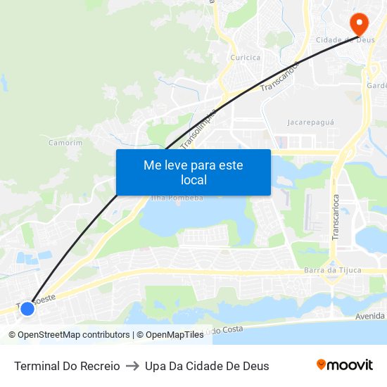Terminal Do Recreio to Upa Da Cidade De Deus map