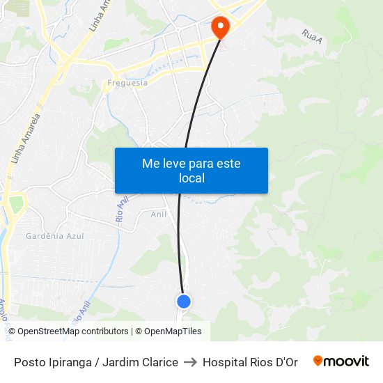 Posto Ipiranga / Jardim Clarice to Hospital Rios D'Or map
