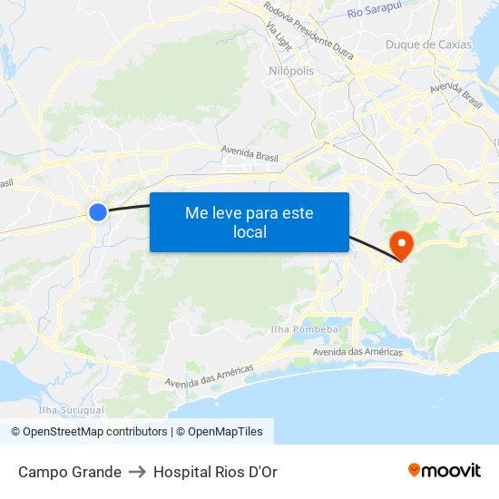 Campo Grande to Hospital Rios D'Or map
