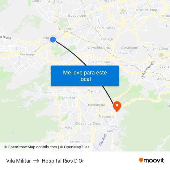 Vila Militar to Hospital Rios D'Or map