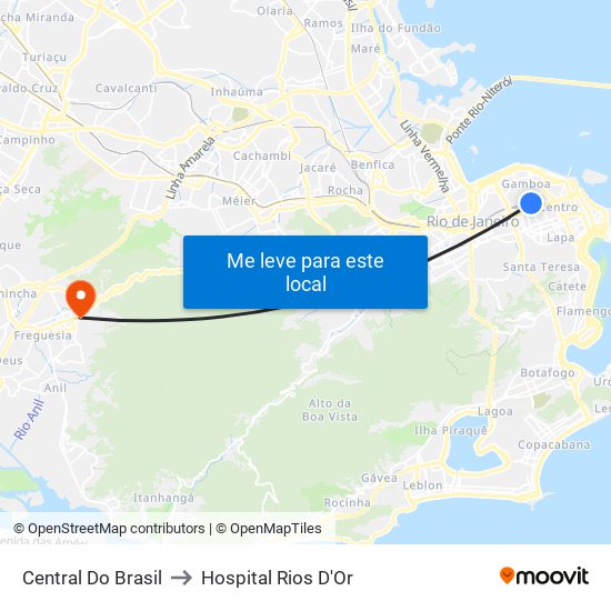 Central Do Brasil to Hospital Rios D'Or map