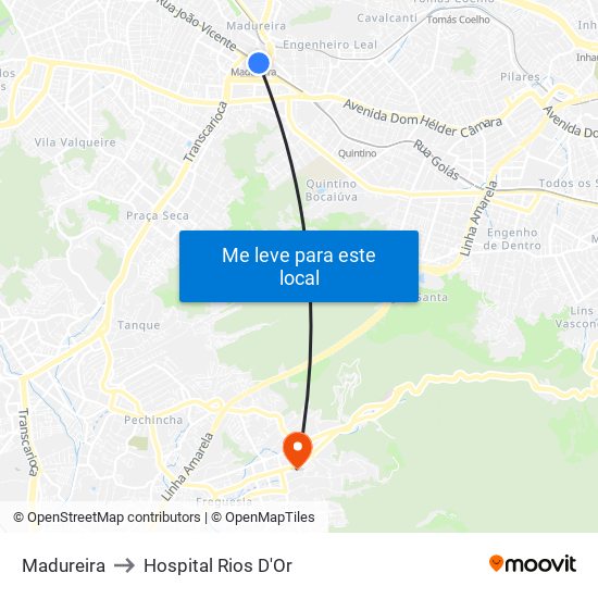 Madureira to Hospital Rios D'Or map