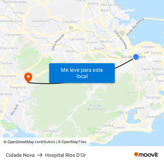Cidade Nova to Hospital Rios D'Or map
