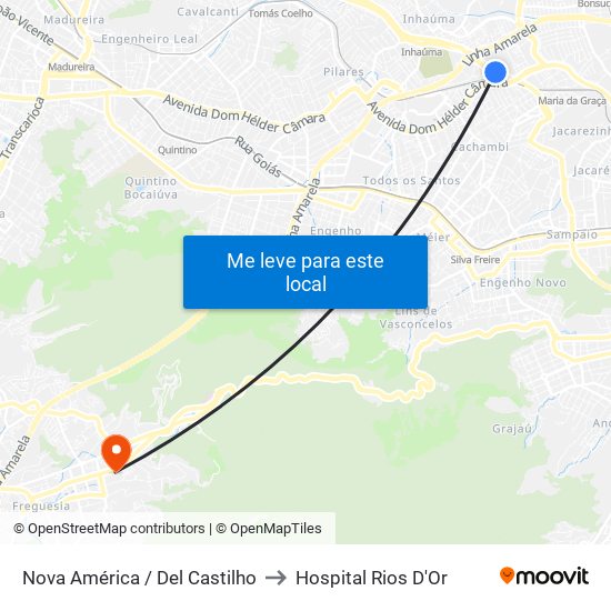 Nova América / Del Castilho to Hospital Rios D'Or map