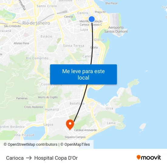 Carioca to Hospital Copa D'Or map