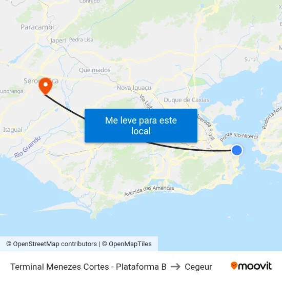 Terminal Menezes Cortes - Plataforma B to Cegeur map