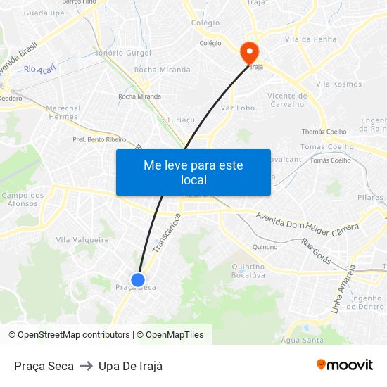 Praça Seca to Upa De Irajá map