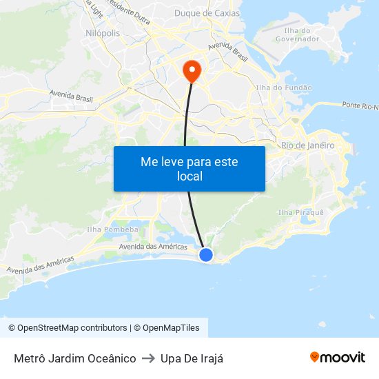 Metrô Jardim Oceânico to Upa De Irajá map