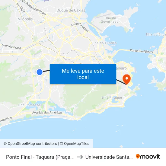 Ponto Final - Taquara (Praça Figueira) to Universidade Santa Úrsula map