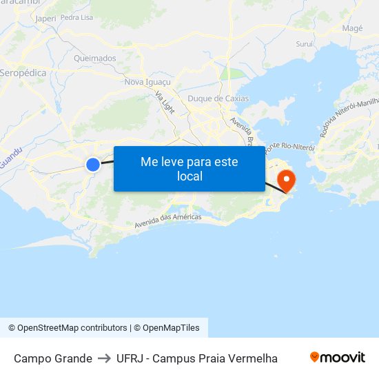 Campo Grande to UFRJ - Campus Praia Vermelha map