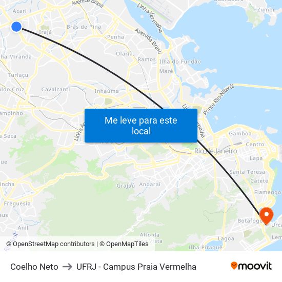 Coelho Neto to UFRJ - Campus Praia Vermelha map