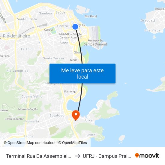 Terminal Rua Da Assembleia - Linha 2114 to UFRJ - Campus Praia Vermelha map