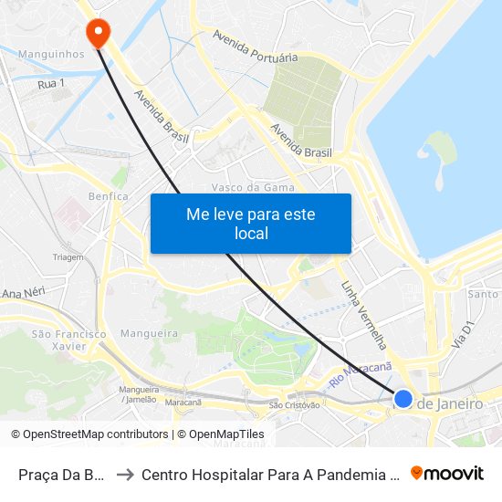 Praça Da Bandeira to Centro Hospitalar Para A Pandemia De Covid-19 / Ini map