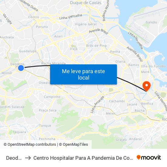 Deodoro to Centro Hospitalar Para A Pandemia De Covid-19 / Ini map