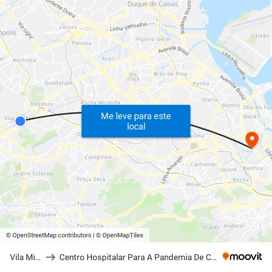 Vila Militar to Centro Hospitalar Para A Pandemia De Covid-19 / Ini map