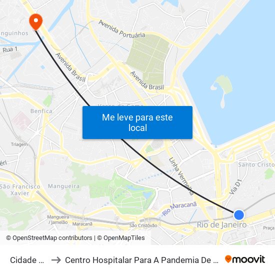 Cidade Nova to Centro Hospitalar Para A Pandemia De Covid-19 / Ini map