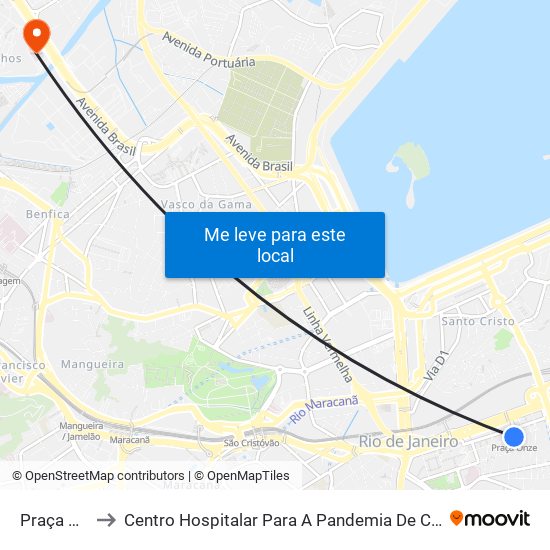 Praça Onze to Centro Hospitalar Para A Pandemia De Covid-19 / Ini map