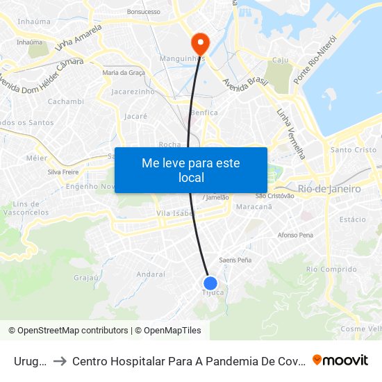 Uruguai to Centro Hospitalar Para A Pandemia De Covid-19 / Ini map