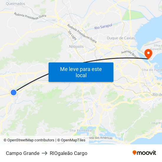 Campo Grande to RIOgaleão Cargo map