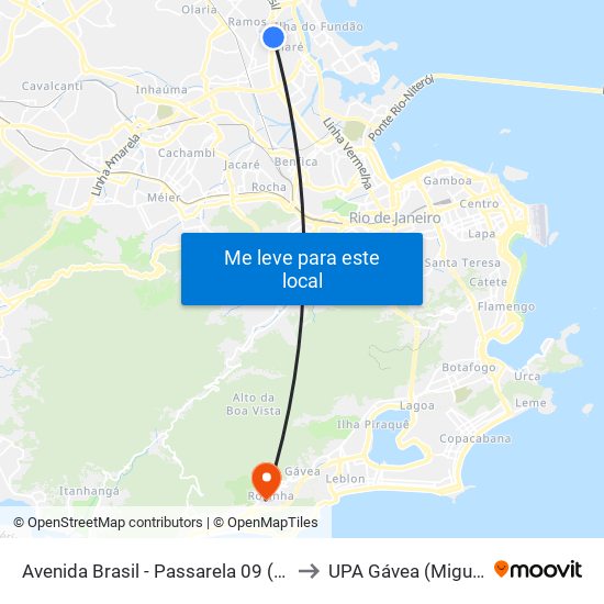 Avenida Brasil - Passarela 09 (Nova Holanda) to UPA Gávea (Miguel Couto) map