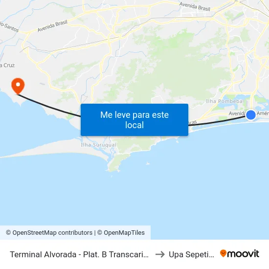 Terminal Alvorada - Plat. B Transcarioca to Upa Sepetiba map