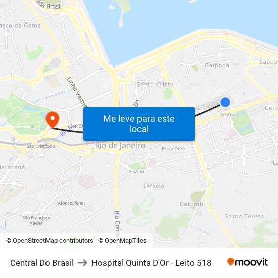 Central Do Brasil to Hospital Quinta D'Or - Leito 518 map