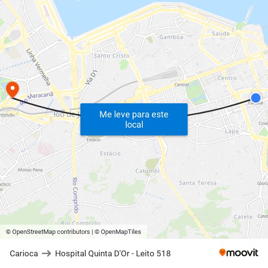 Carioca to Hospital Quinta D'Or - Leito 518 map