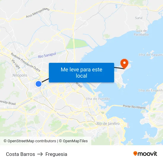 Costa Barros to Freguesia map